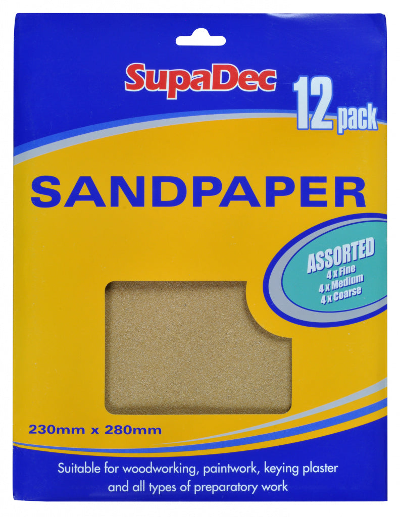 SupaDec Sandpaper 12 Pack Assorted 230mm x 280mm SupaDec Sandpaper 12 Pack Assorted 230mm x 280mm